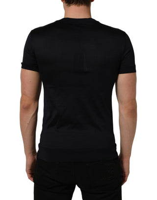 Blue Cotton Crew Neck Short Sleeve T-shirt