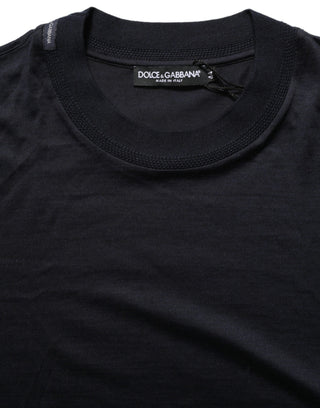 Blue Cotton Crew Neck Short Sleeve T-shirt