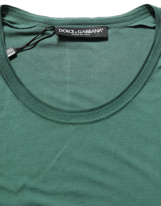 Green Silk Crew Neck Short Sleeves T-shirt