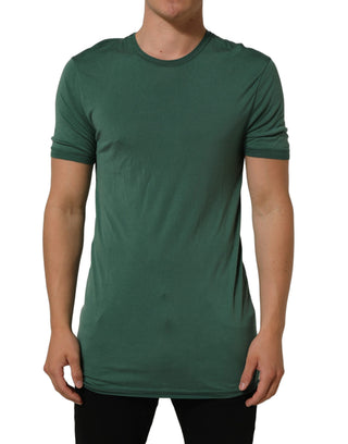 Green Silk Crew Neck Short Sleeves T-shirt