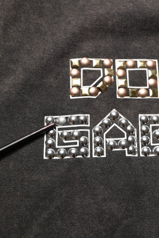 Gray Cotton Logo Stud Embellished T-shirt