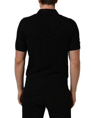Black Silk Short Sleeve Knit Polo T-shirt