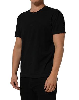 Black Cotton Short Sleeve Crew Neck T-shirt