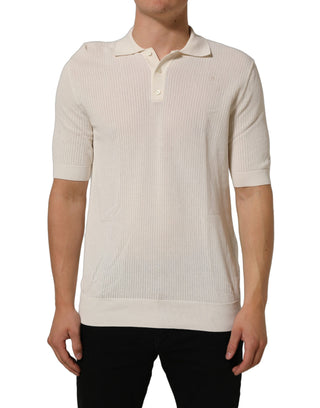 Off White Cotton Collared Men Polo T-shirt