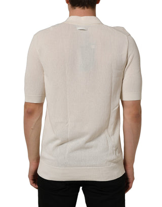 Off White Cotton Collared Men Polo T-shirt