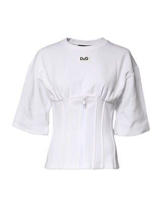 White Cotton Blend Corset Style Blouse Top