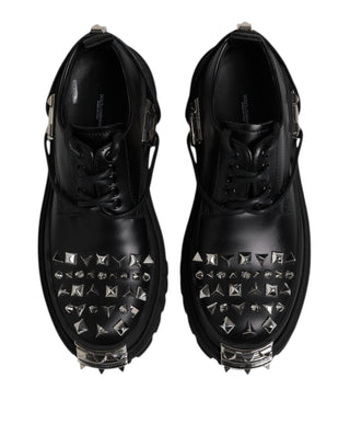 Black Studded Leather Hi-Trekking Derby Men Shoes