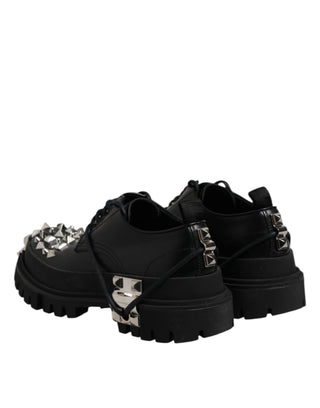 Black Studded Leather Hi-Trekking Derby Men Shoes