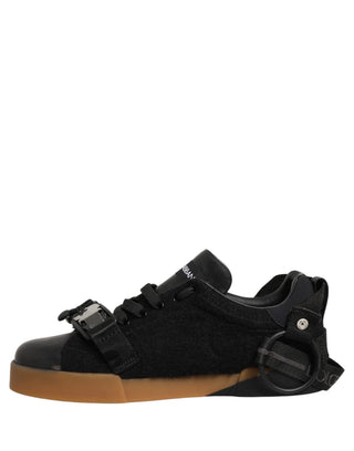 Black Felt Leather Low Top Sneaker Shoes
