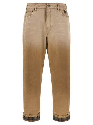 Beige Cotton Casual Pants