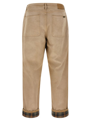 Beige Cotton Casual Pants