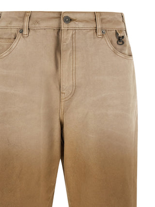 Beige Cotton Casual Pants