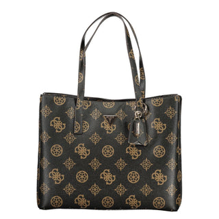 Brown Polyurethane Women's Bag with Dual Handles and Spacious Compartments