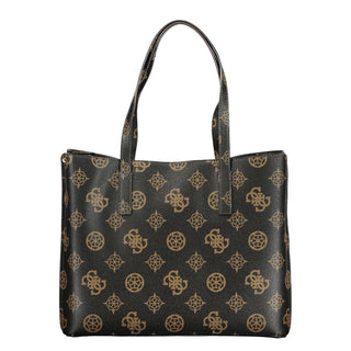 Brown Polyurethane Women's Bag with Dual Handles and Spacious Compartments