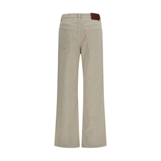 Beige Cotton Flared Pants