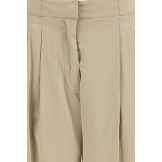 Beige Silk Casual Pants