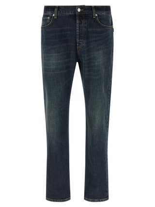 Blue Cotton Straight-Leg Jeans