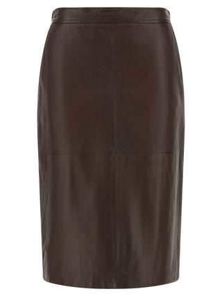 Brown Lamb Leather Midi Skirt