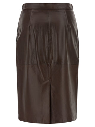 Brown Lamb Leather Midi Skirt
