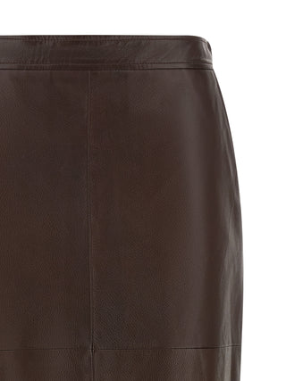 Brown Lamb Leather Midi Skirt