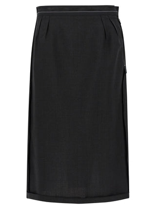 Black Virgin Wool Midi Skirt