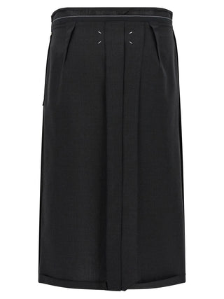 Black Virgin Wool Midi Skirt