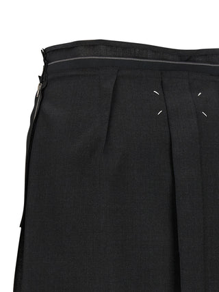 Black Virgin Wool Midi Skirt