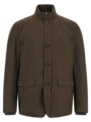 Brown Polyester Full-Length Jacket
