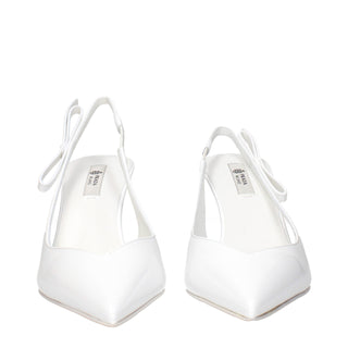 White Leather High Heel Pumps