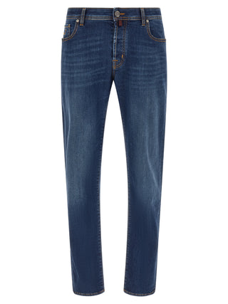 Blue Cotton Straight-Leg Jeans