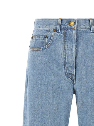 Blue Cotton Straight-Leg Jeans