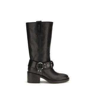 Black Calf Leather Bos Taurus Flat Boots