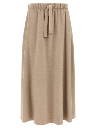 Beige Polyester Midi Skirt