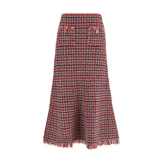 Red Cotton Midi Skirt