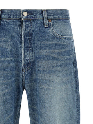 Blue Cotton Tapered Jeans