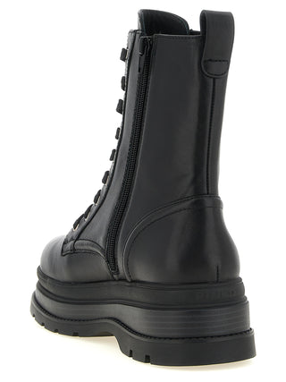Black Cowhide Lace-Up Boots