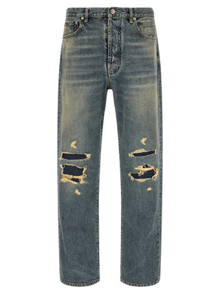 Blue Cotton Straight-Leg Jeans