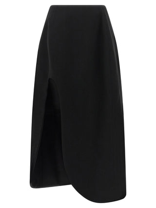 Black Virgin Wool Midi Skirt