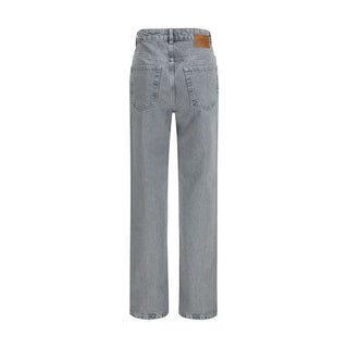 Gray Cotton Straight-Leg Jeans