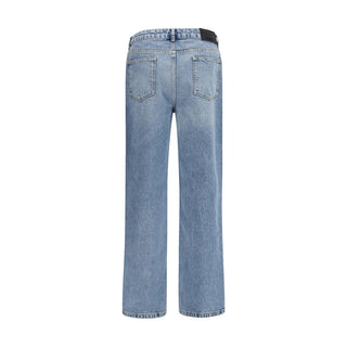 Blue Cotton Straight-Leg Jeans