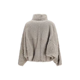 Gray Faux Fur Full-Length Jacket