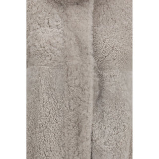 Gray Faux Fur Full-Length Jacket