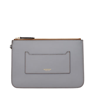 Gray Leather Clutch Bag