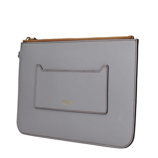 Gray Leather Clutch Bag