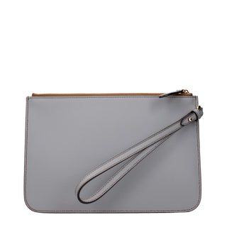 Gray Leather Clutch Bag