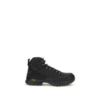 Black Rubber Lace-Up Boots