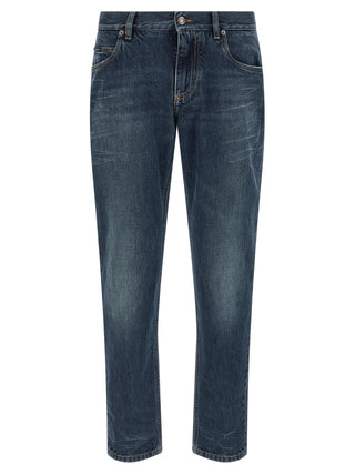 Blue Cotton Straight-Leg Jeans