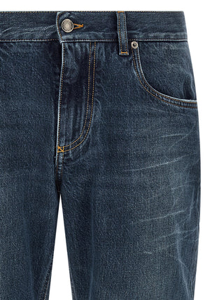 Blue Cotton Straight-Leg Jeans