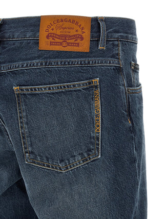 Blue Cotton Straight-Leg Jeans