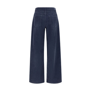 Blue Cotton Casual Pants
